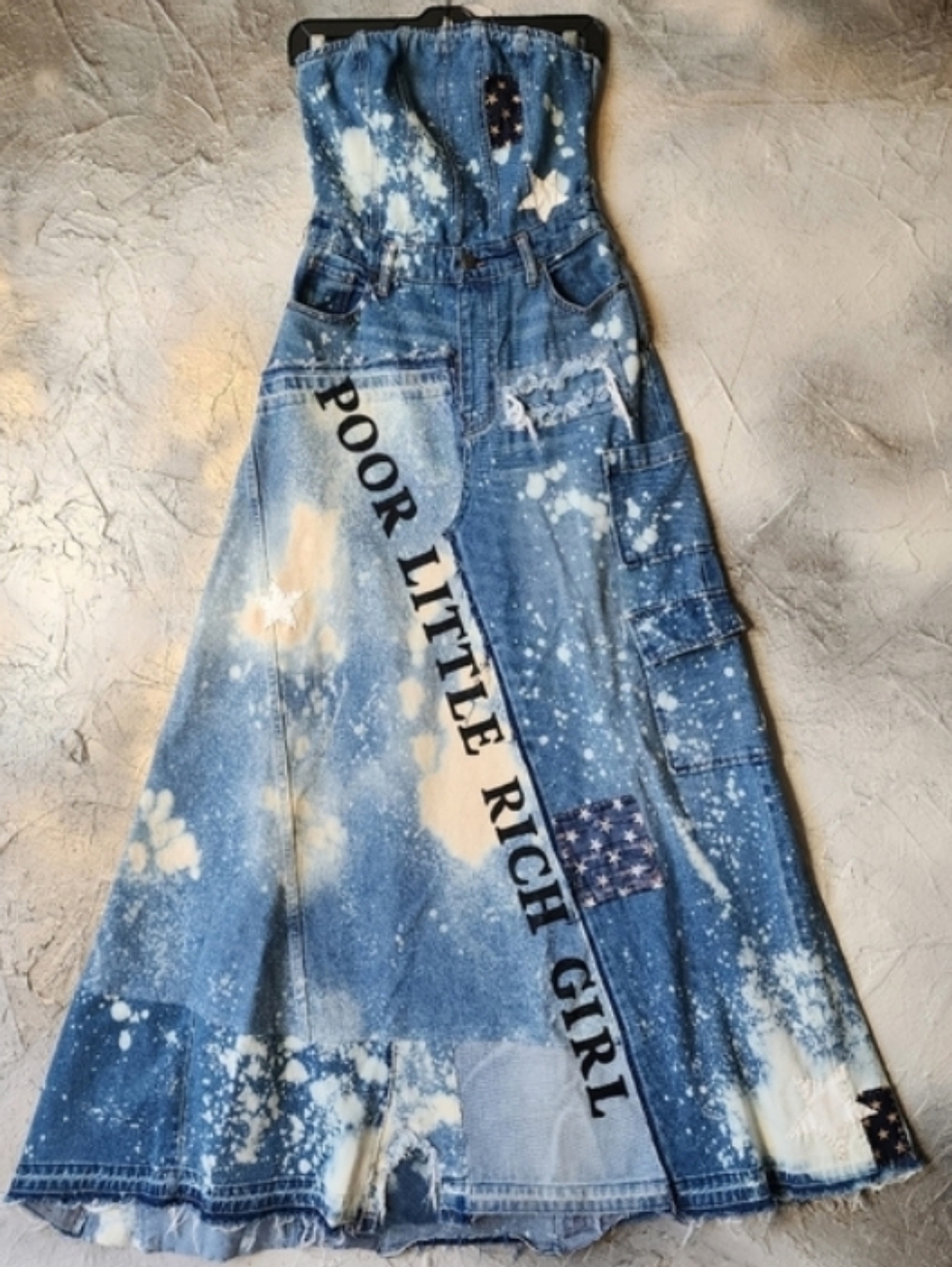 Designer Maxi Dress Skirt Upcycled Recycled Denim Concept